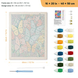 Midnight Butterflies punch needle kit, 16 × 20 in (40 × 50 cm): canvas size and kit contents