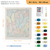Midnight Butterflies punch needle kit, 20 × 24 in (50 × 60 cm): canvas size and kit contents
