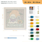 Midnight Reading Ghost punch needle kit, 20 × 20 in (50 × 50 cm): canvas size and kit contents