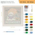 Midnight Reading Ghost punch needle kit, 24 × 24 in (60 × 60 cm): canvas size and kit contents