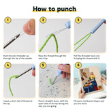 Six steps showing how to thread and use the punch needle