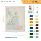 Milkmaid at Window punch needle kit, 16 × 20 in (40 × 50 cm): canvas size and kit contents