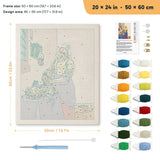 Milkmaid at Window punch needle kit, 20 × 24 in (50 × 60 cm): canvas size and kit contents