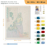 Milkmaid at Window punch needle kit, 24 × 32 in (60 × 80 cm): canvas size and kit contents