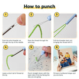 Six steps showing how to thread and use the punch needle