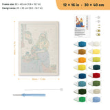 Milkmaid Pouring punch needle kit, 12 × 16 in (30 × 40 cm): canvas size and kit contents
