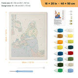 Milkmaid Pouring punch needle kit, 16 × 20 in (40 × 50 cm): canvas size and kit contents