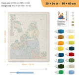 Milkmaid Pouring punch needle kit, 20 × 24 in (50 × 60 cm): canvas size and kit contents