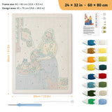 Milkmaid Pouring punch needle kit, 24 × 32 in (60 × 80 cm): canvas size and kit contents
