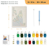 Milkmaid Pouring punch needle kit, 8 × 12 in (20 × 30 cm): canvas size and kit contents