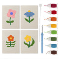 Mixed Meadow Blooms mini punch needle kit set: four finished canvases with threads, punch needle and threader