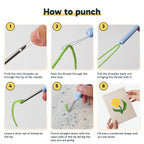 Six steps showing how to thread and use the punch needle