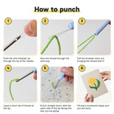 Six steps showing how to thread and use the punch needle