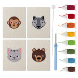 Monkey and Wolf mini punch needle kit set: four finished canvases with threads, punch needle and threader