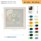 Monster and Cat Nap punch needle kit, 20 × 20 in (50 × 50 cm): canvas size and kit contents
