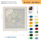 Monster and Cat Nap punch needle kit, 24 × 24 in (60 × 60 cm): canvas size and kit contents