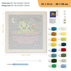 Monster Bath Time punch needle kit, 24 × 24 in (60 × 60 cm): canvas size and kit contents