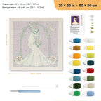 Monster Bride punch needle kit, 20 × 20 in (50 × 50 cm): canvas size and kit contents