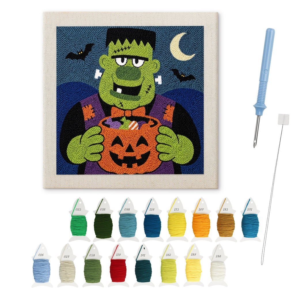 Monster Candy Bowl punch needle kit: finished canvas with threads, punch needle and threader