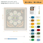 Monster Daisy punch needle kit, 20 × 20 in (50 × 50 cm): canvas size and kit contents