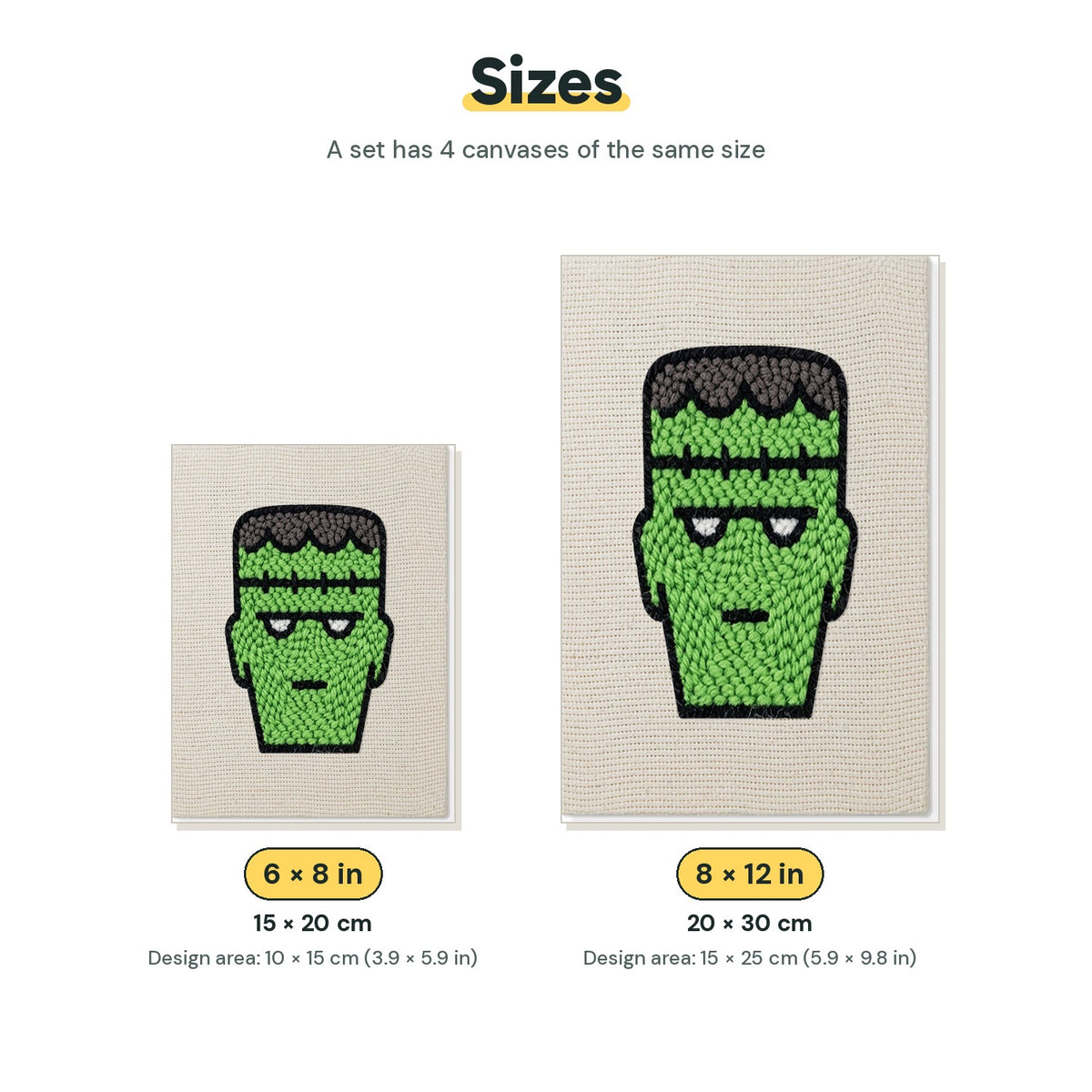 Size chart for the two mini canvas sizes: 6 x 8 in and 8 x 12 in