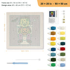 Monster on the Loo punch needle kit, 20 × 20 in (50 × 50 cm): canvas size and kit contents