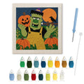 Monster Pumpkin Farmer punch needle kit: finished canvas with threads, punch needle and threader