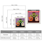 Size chart for square punch needle kits from 30 x 30 cm to 60 x 60 cm