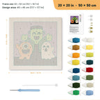 Monster Trio punch needle kit, 20 × 20 in (50 × 50 cm): canvas size and kit contents