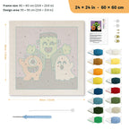Monster Trio punch needle kit, 24 × 24 in (60 × 60 cm): canvas size and kit contents