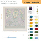 Monster with Lantern punch needle kit, 24 × 24 in (60 × 60 cm): canvas size and kit contents