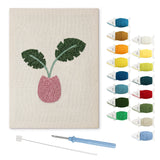 Monstera Bud Vase punch needle kit: finished canvas with threads, punch needle and threader