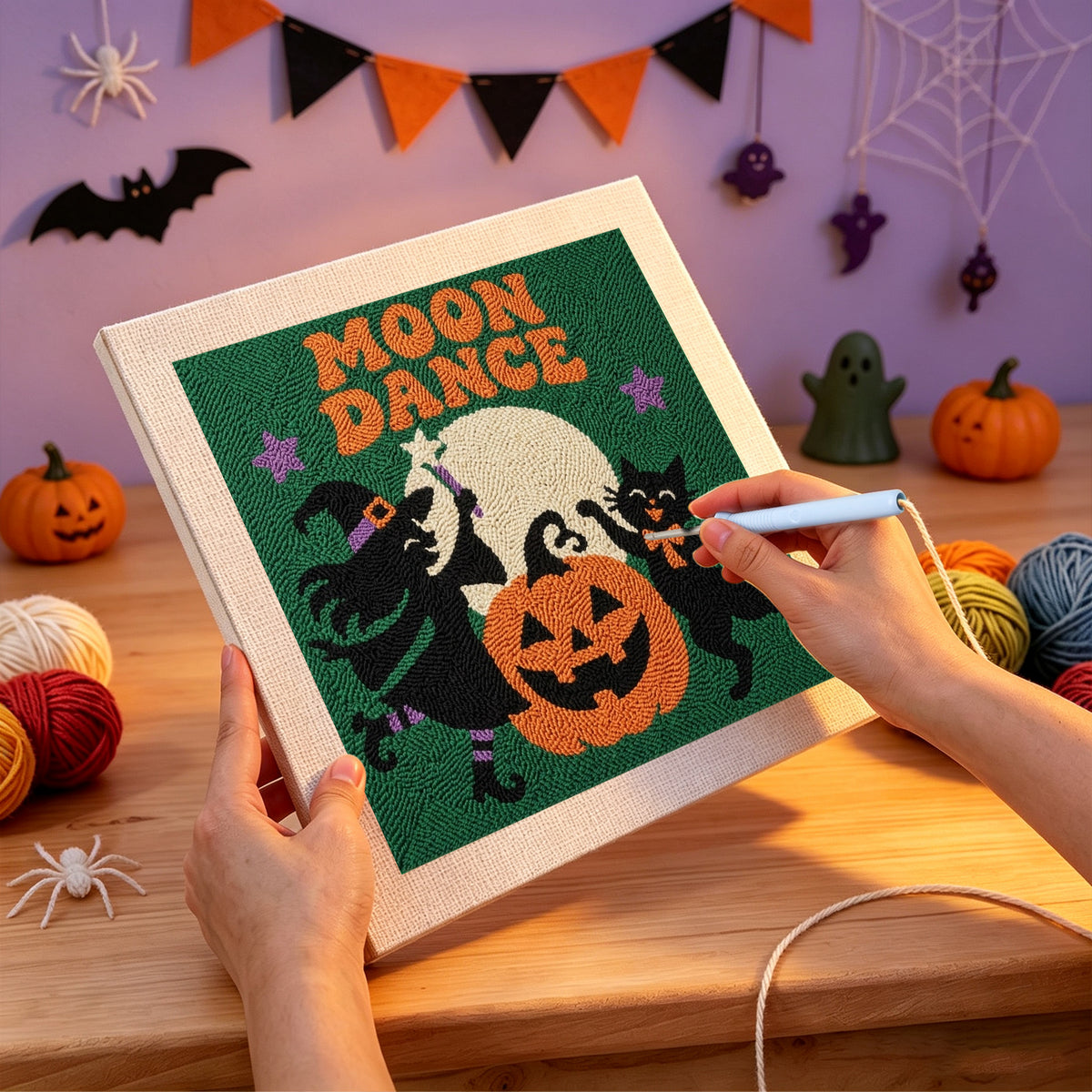Punching the Moon Dance design with the punch needle