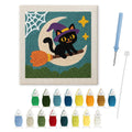 Moon Swing Cat punch needle kit: finished canvas with threads, punch needle and threader