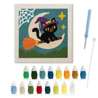 Moon Swing Cat punch needle kit: finished canvas with threads, punch needle and threader