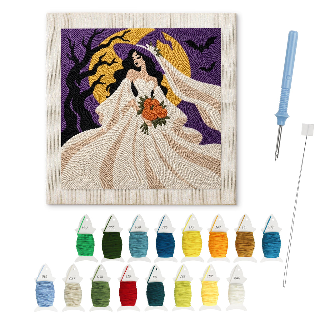Moonlight Bride punch needle kit: finished canvas with threads, punch needle and threader