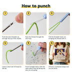Six steps showing how to thread and use the punch needle
