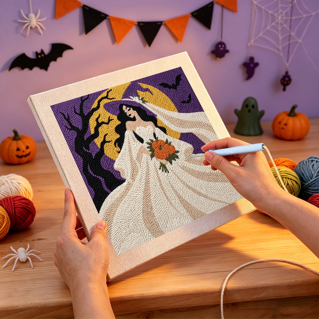 Punching the Moonlight Bride design with the punch needle