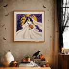 Finished Moonlight Bride punch needle canvas on a wall