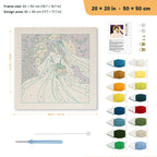 Moonlight Bride punch needle kit, 20 × 20 in (50 × 50 cm): canvas size and kit contents