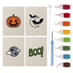 Moonlit Bats mini punch needle kit set: four finished canvases with threads, punch needle and threader