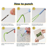 Six steps showing how to thread and use the punch needle