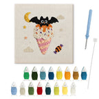 Moonlit Cone Bat punch needle kit: finished canvas with threads, punch needle and threader