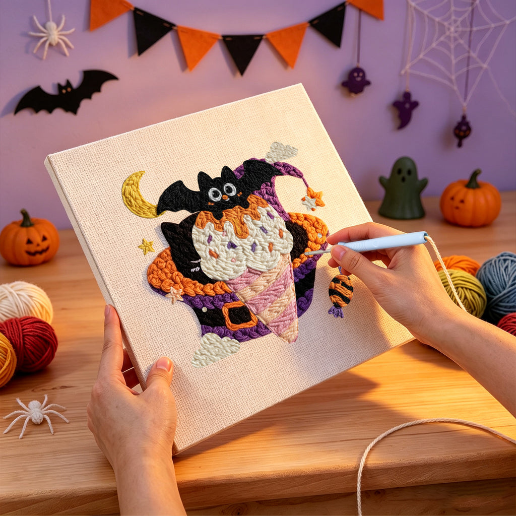 Punching the Moonlit Cone Bat design with the punch needle