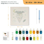 Moonlit Cone Bat punch needle kit, 12 × 12 in (30 × 30 cm): canvas size and kit contents