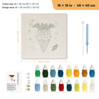 Moonlit Cone Bat punch needle kit, 16 × 16 in (40 × 40 cm): canvas size and kit contents