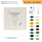 Moonlit Cone Bat punch needle kit, 20 × 20 in (50 × 50 cm): canvas size and kit contents