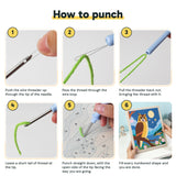 Six steps showing how to thread and use the punch needle