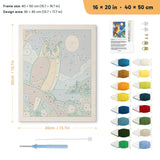 Moonlit Owl punch needle kit, 16 × 20 in (40 × 50 cm): canvas size and kit contents