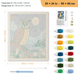 Moonlit Owl punch needle kit, 20 × 24 in (50 × 60 cm): canvas size and kit contents